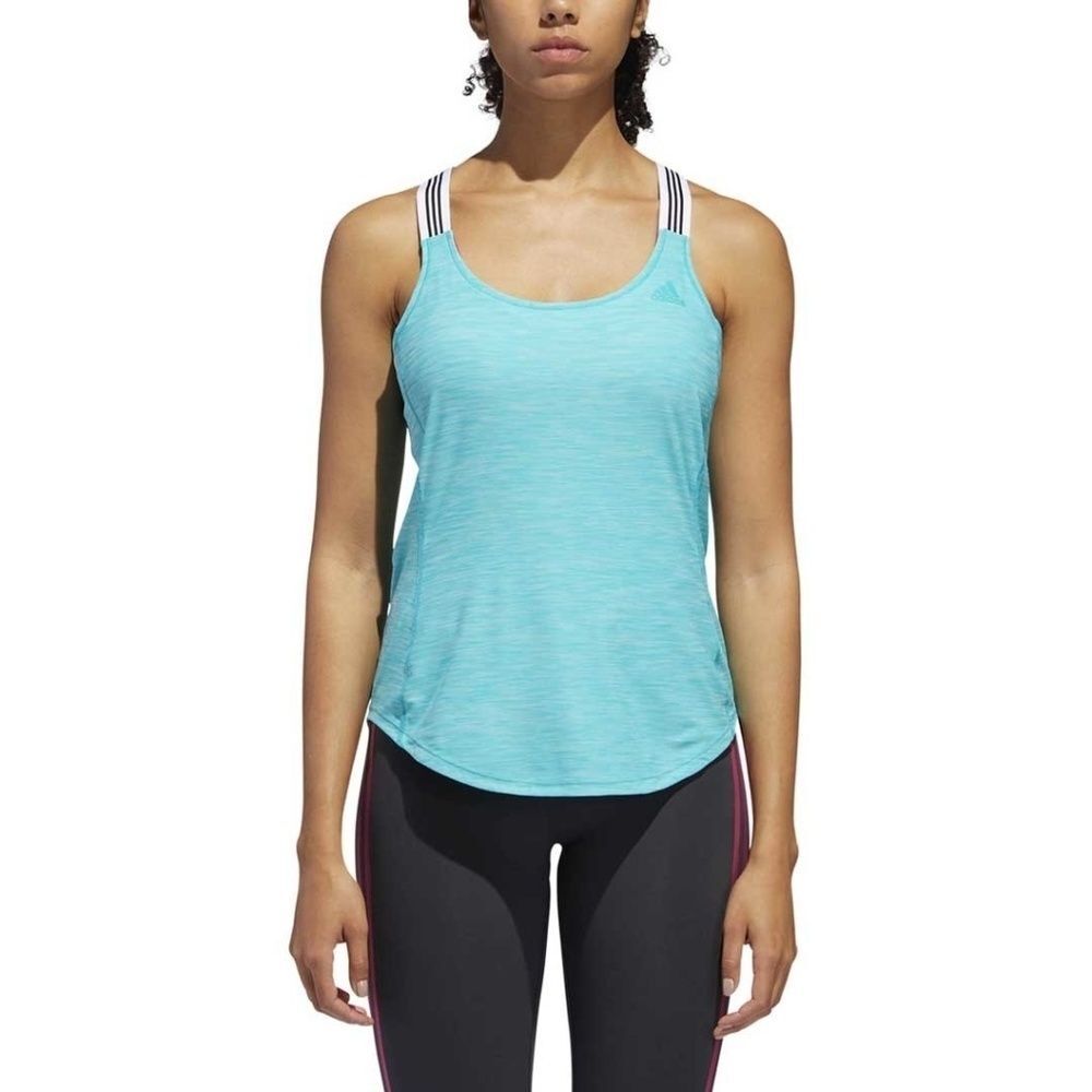 NWT ADIDAS Womens Blue 3-Stripe X-Back Performance Tank Size L